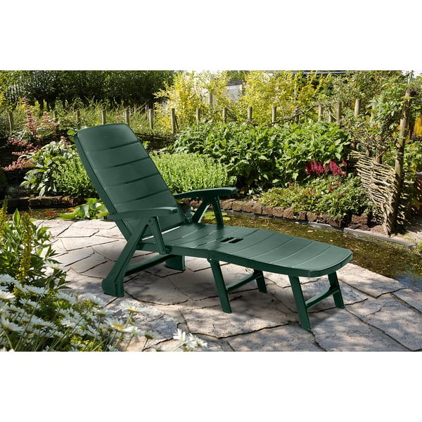 Sötétzöld műanyag kerti napozóágy Roma – Keter-image-1