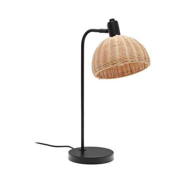 Fekete-natúr színű asztali lámpa rattan búrával (magasság 56 cm) Damila – Kave Home