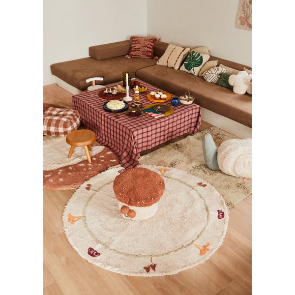 Bézs mosható kézi szövésű pamut gyerek szőnyeg ø140 cm Chanterelle – Lorena Canals-image-3