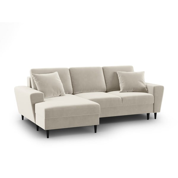 Bézs bársony kinyitható tárolóhelyes sarokkanapé (bal oldali-heverő résszel) Kyoto – Cosmopolitan Design-image-1