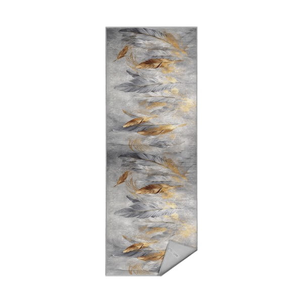 Szürke-aranyszínű mosható futószőnyeg 80x200 cm Golden Feathers – Mila Home