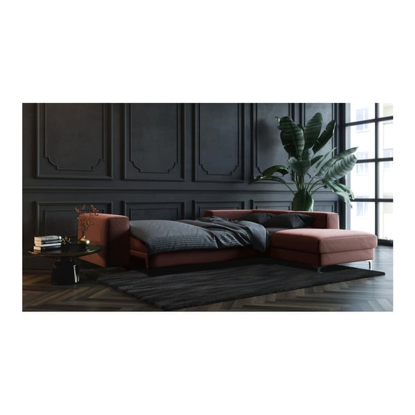 Rothe sötét rózsaszín kinyitható bársony sarokkanapé, jobb oldali - devichy-image-4