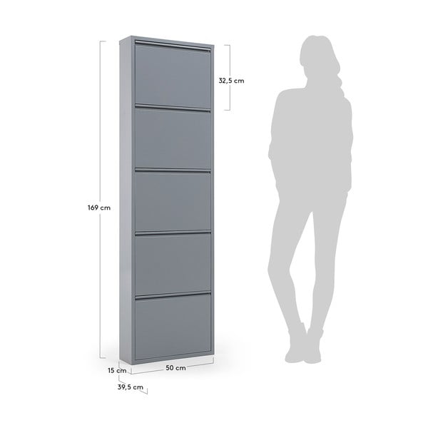 Szürke fém billenő ajtós cipőtartó 50x169x15 cm Ode – Kave Home-image-2