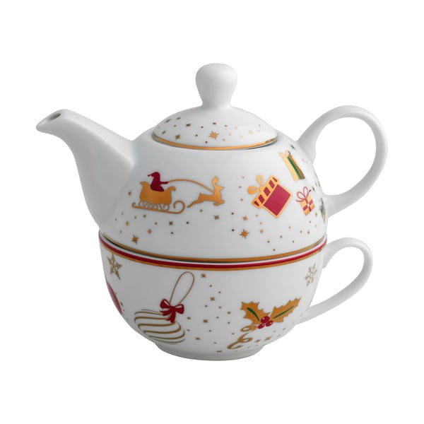 Alleluia Porcelain porcelán teáskanna csészével karácsonyi mintával, hossz 15 cm - Brandani