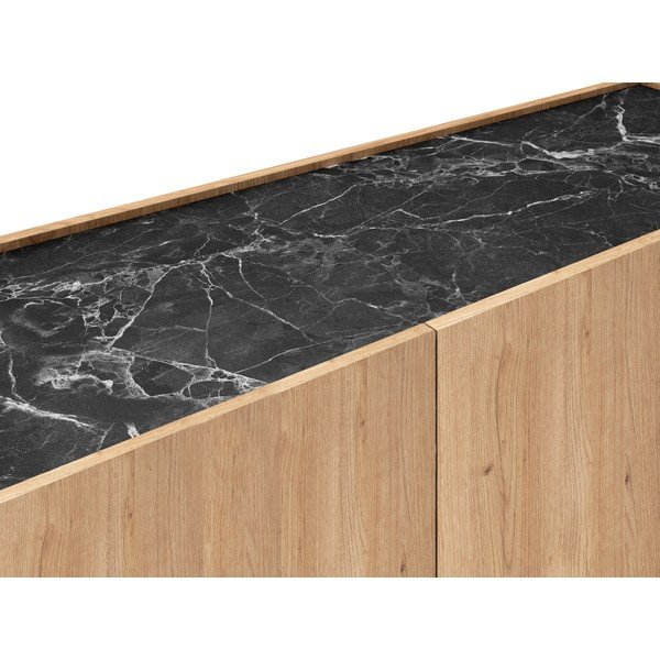 Fekete-natúr színű TV-állvány tölgyfa dekorral 160x48 cm Dione – Marckeric-image-1