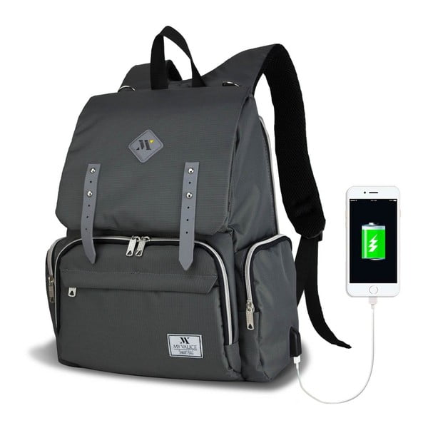 MOTHER STAR Baby Care Backpack antracitszürke hátizsák anyukáknak USB csatlakozóval - My Valice