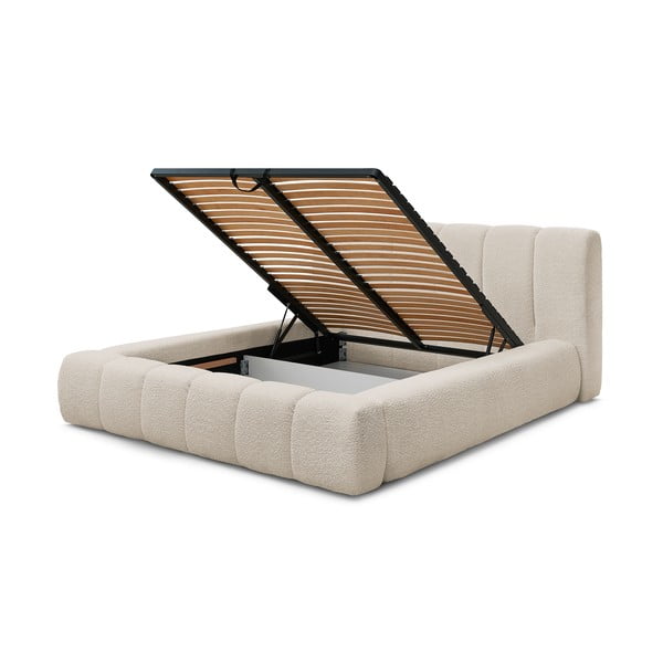 Bézs kárpitozott ágyneműtartós franciaágy ágyráccsal 160x200 cm Denali – Bobochic Paris-image-4