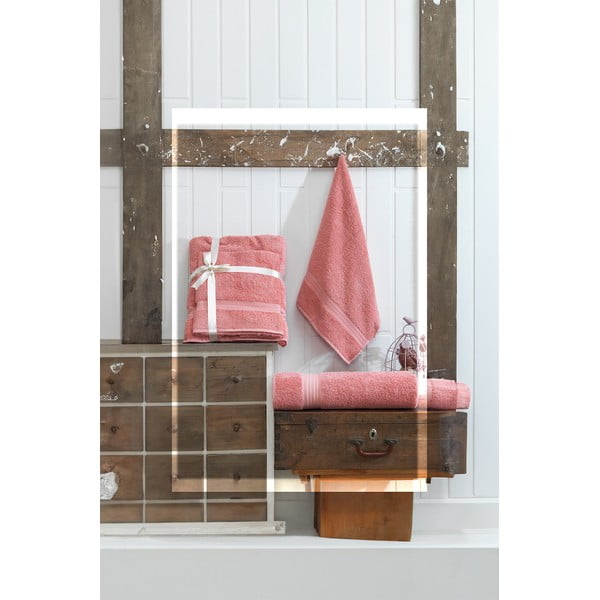 Rózsaszín frottír pamut törölköző és fürdőlepedő készlet 2 db-os – Foutastic-image-2