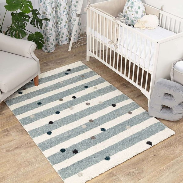 Fehér-kék antiallergén gyerek szőnyeg 230x160 cm Stripes nad Dots - Yellow Tipi-image-3