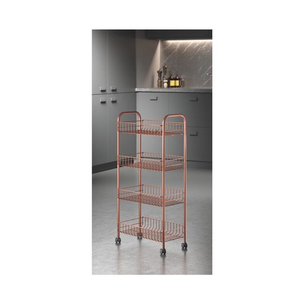 Rézszínű fém gurulós polcos állvány 41x84 cm Ascona – Metaltex-image-3