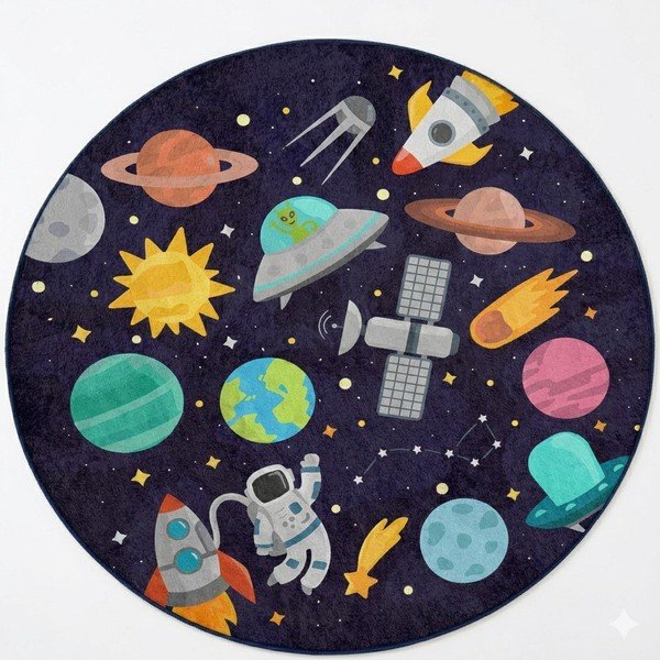 Sötétkék mosható gyerek játszószőnyeg ø120 cm Into The Space – Mila Home