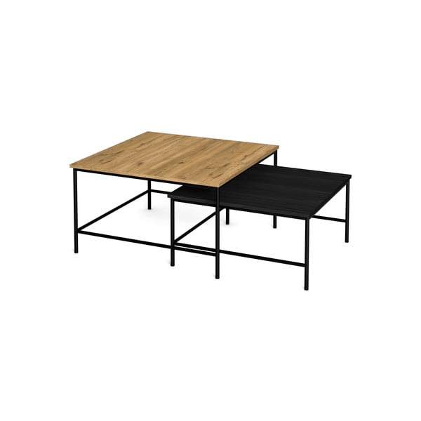 Fekete-natúr színű dohányzóasztal szett tölgyfa dekoros asztallappal 2 db-os 80x80 cm  Fiorenza – Marckeric-image-3