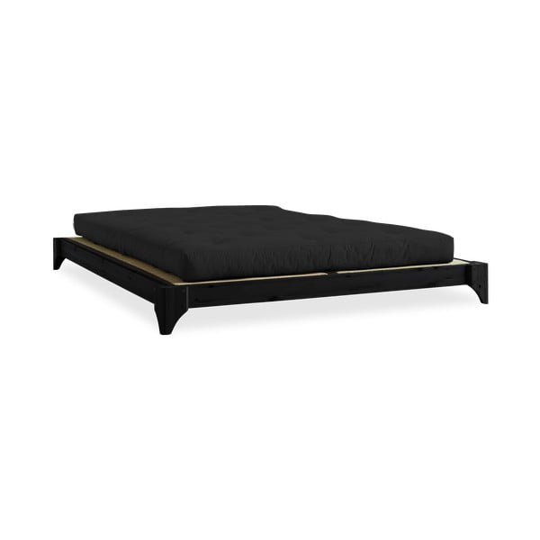 Elan Comfort Mat Black/Black borovi fenyőfa franciaágy matraccal és tatamival, 160 x 200 cm - Karup Design