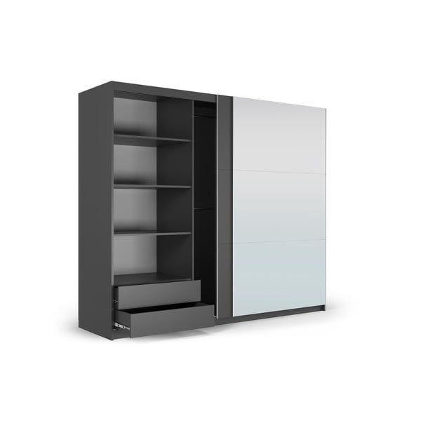 Sötétszürke ruhásszekrény tükörrel és tolóajtókkal 250x215 cm Lisburn - Cosmopolitan Design-image-2