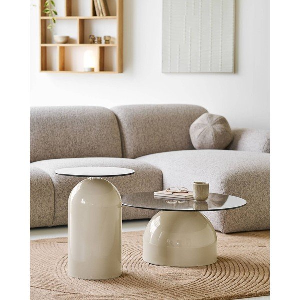 Bézs kerek dohányzóasztal üveg asztallappal ø 70 cm Ravello – House Nordic-image-1