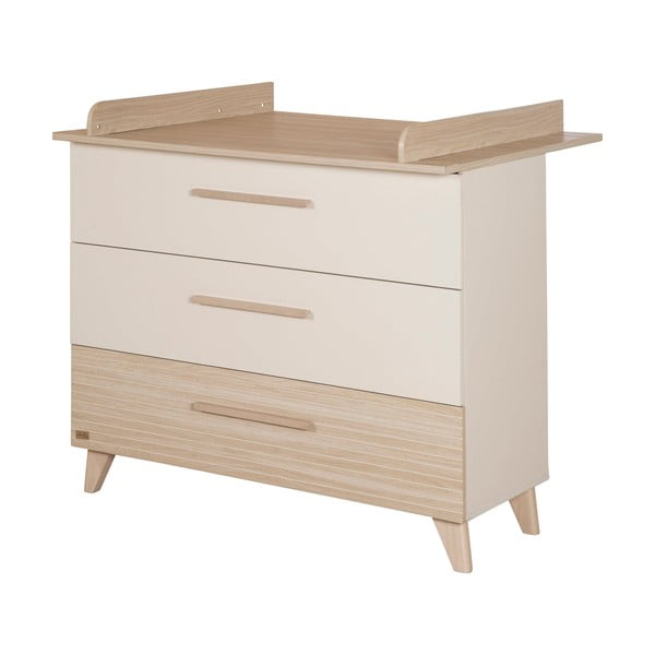 Krémszínű-natúr színű gyerek komód pelenkázó feltéttel, tölgyfa dekorral 110x98x75 cm Sidney – Roba