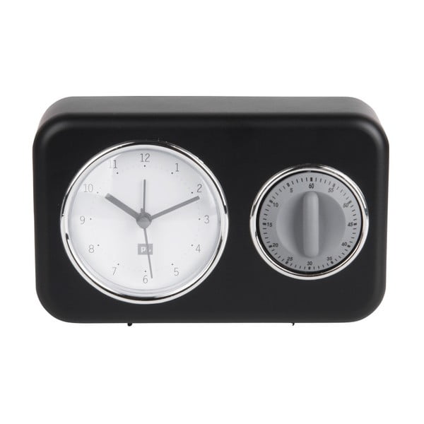 Nostalgia fekete asztali óra, konyhai időzítővel - PT LIVING-image-1