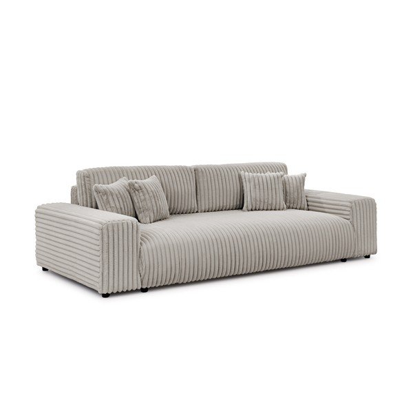 Világosszürke kordbársony kinyitható-tárolóhelyes kanapé 260 cm Justin  – Ropez