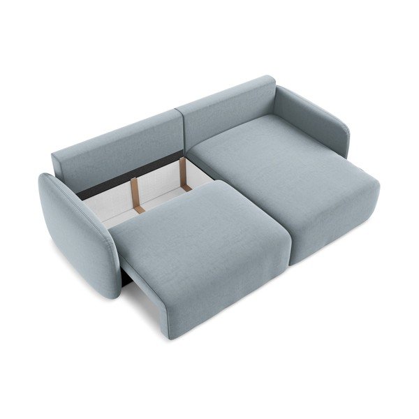 Kék bársony kinyitható-tárolóhelyes sarokkanapé (jobb oldali-heverő résszel) Kalena – Makamii-image-4