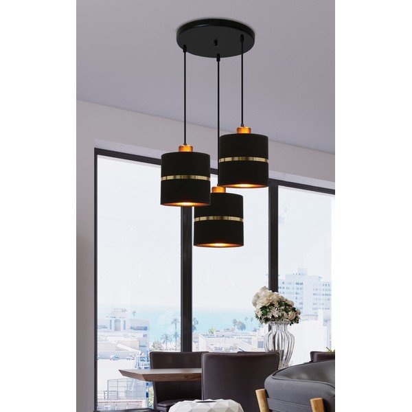 Fekete függőlámpa textil búrával ø 15 cm Assam – Candellux Lighting-image-2