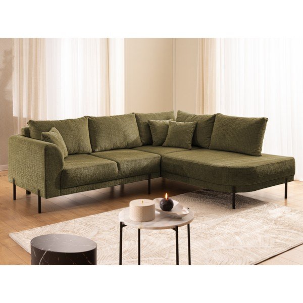 Zöld zsenília sarokkanapé (jobb oldali-L alakú) Mauris  – Ropez-image-4