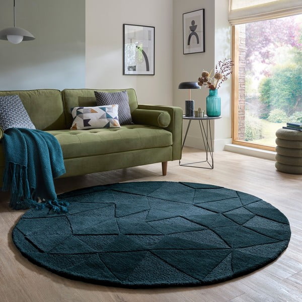 Kékeszöld kézi szövésű gyapjú kerek szőnyeg ø 160 cm Shard Teal – Flair Rugs-image-1