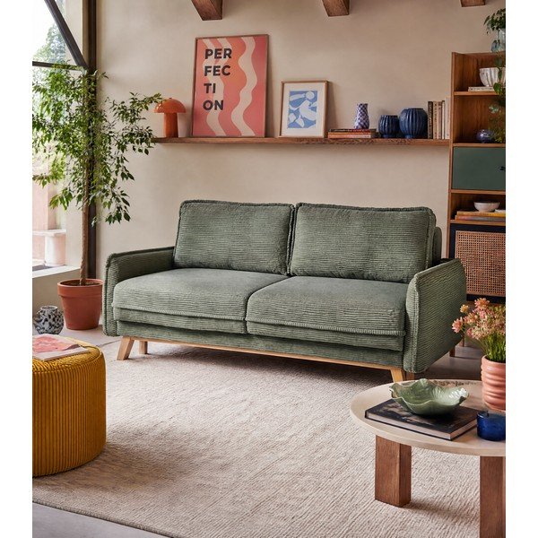 Világoszöld kordbársony kinyitható kanapé 218 cm Tori – Bonami Selection-image-1