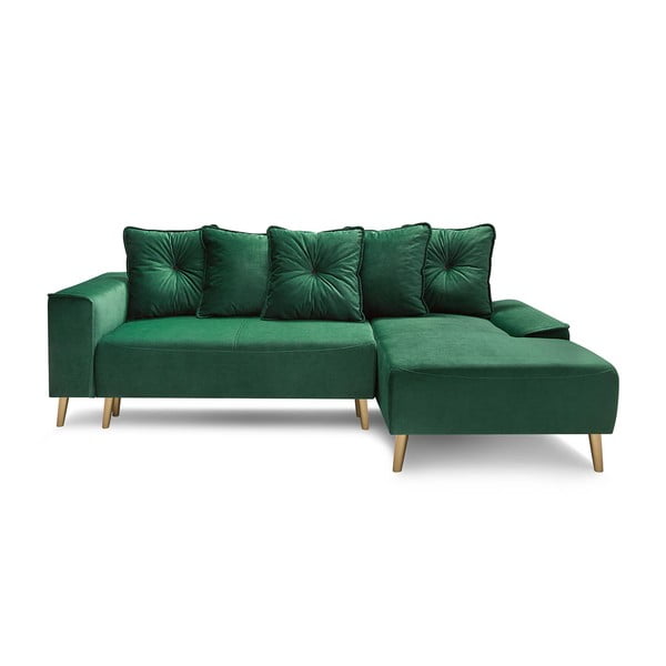 Hera zöld bársony kinyitható kanapé arany lábakkal, jobb oldali - Bobochic Paris