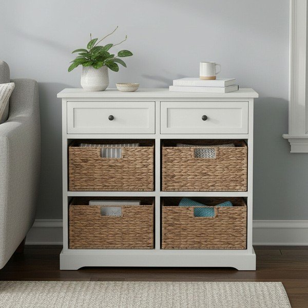 Elefántcsont színű paulownia komód 76x70x33 cm Vermont – Premier Housewares-image-1