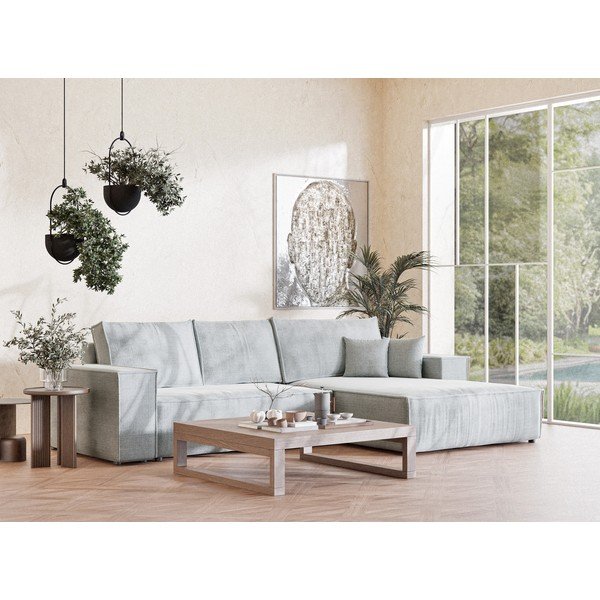 Világosszürke zsenília kinyitható-tárolóhelyes sarokkanapé (jobb oldali-heverő résszel) Maze – Maison de Rêve-image-1