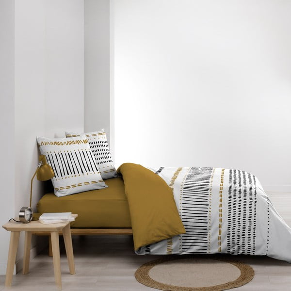 Mustársárga-fehér kétszemélyes-hosszabbított pamut ágyneműhuzat 240x220 cm Chicago – douceur d'intérieur-image-1