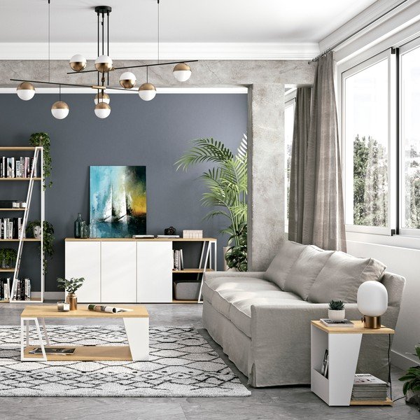 Dohányzóasztal tölgyfa dekoros asztallappal 40x40 cm Albi - TemaHome-image-1