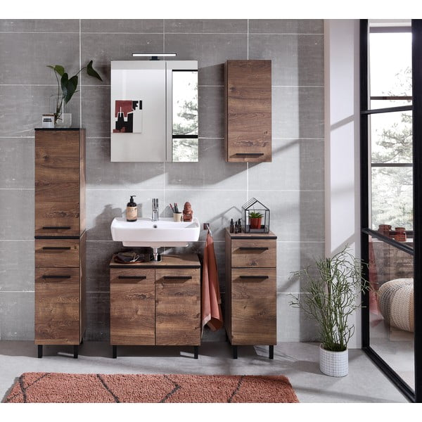 Barna mosdó alatti szekrény tölgyfa dekorral 60x53 cm Set 374 - Pelipal-image-4