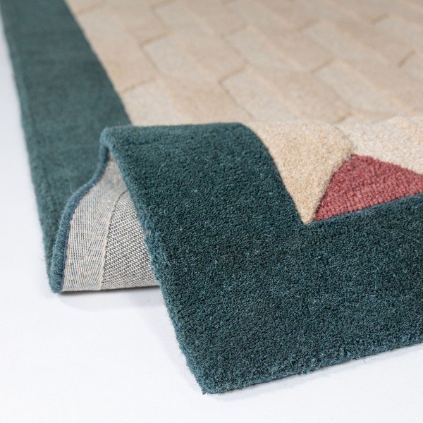 Natúr színű-kékeszöld kézi szövésű gyapjú szőnyeg 200x290 cm Apex Border Wool – Flair Rugs-image-3