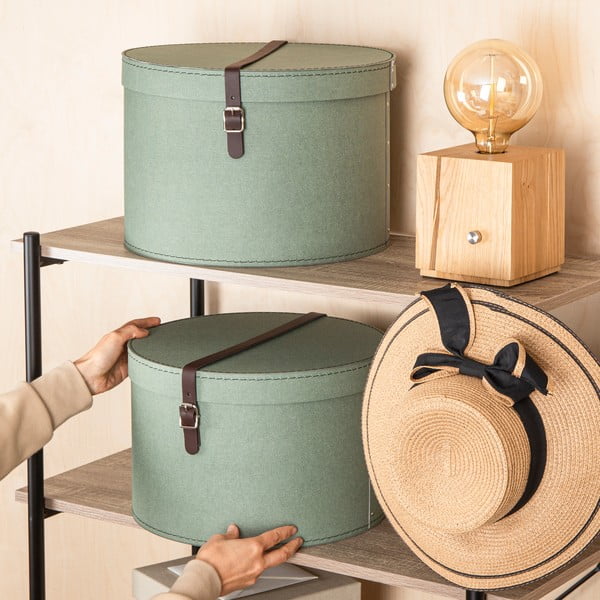 Kékeszöld fedeles karton tárolódoboz szett 2 db-os ø 37,5x25,5 cm Rut Canvas Paper Laminate – Bigso-image-1