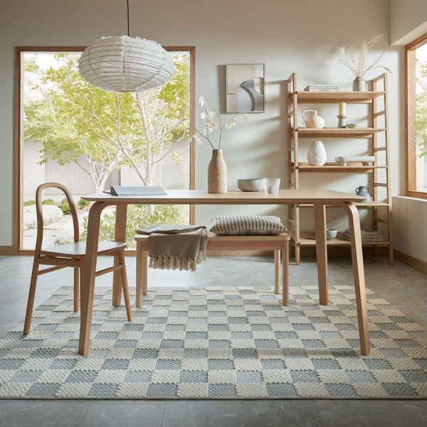 Kék mosható pamutkeverék szőnyeg 155x230 cm Muted Checkerboard – Flair Rugs-image-2