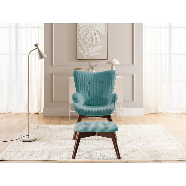 Türkiz kordbársony fotel lábtartóval Niko – Ropez-image-1