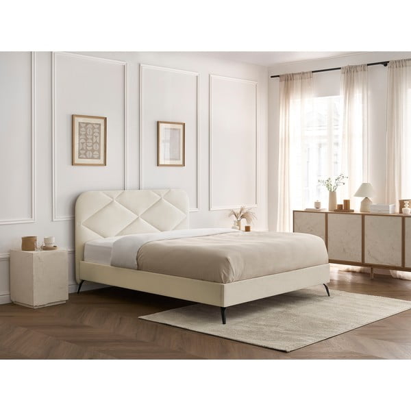 Bézs kárpitozott franciaágy ágyráccsal 160x200 cm Prune – Bobochic Paris-image-4