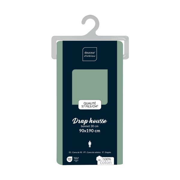 Zöld gumis pamut lepedő 90x190 cm Lina – douceur d'intérieur-image-2