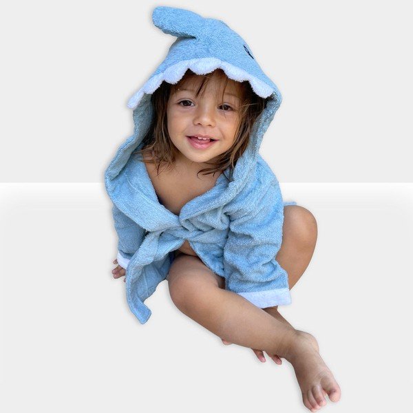Kék pamut gyerek fürdőköpeny S Shark - Rocket Baby-image-1