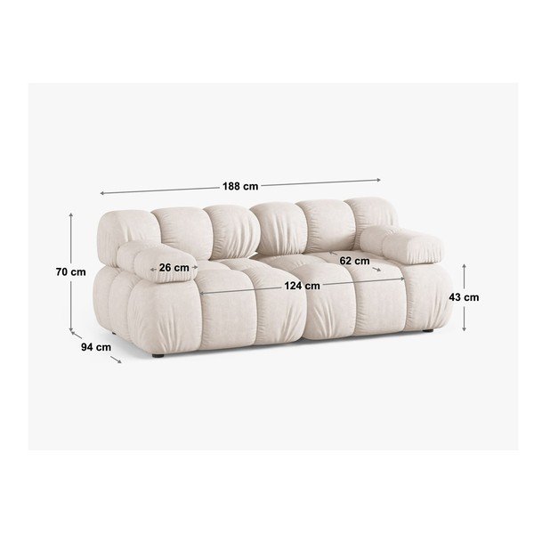 Bézs bársony moduláris kanapé 188 cm – Micadoni -image-4