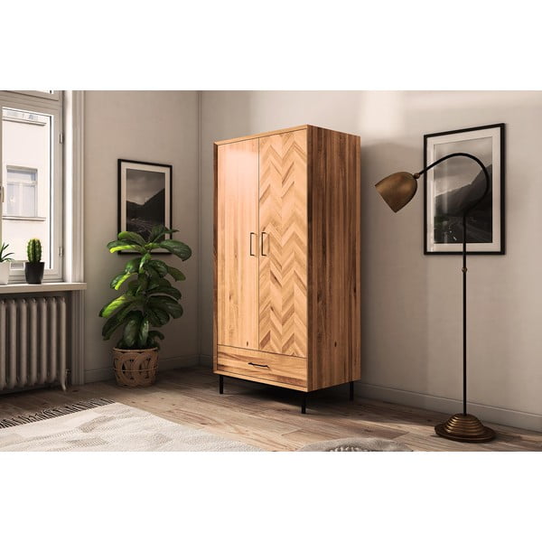 Natúr színű tölgyfa ruhásszekrény 97x196 cm Abies – The Beds-image-1