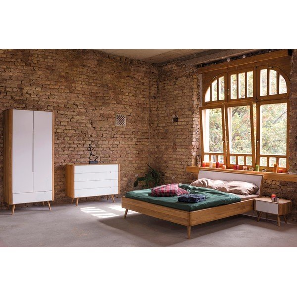 Fehér-natúr színű tölgyfa franciaágy 160x200 cm Ena – Gazzda-image-1