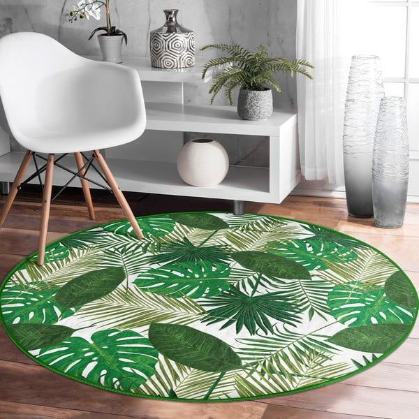 Zöld mosható-robotporszívóval tisztítható kerek szőnyeg ø 100 cm Comfort – Mila Home-image-3