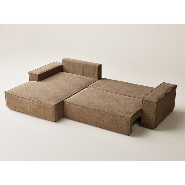 Világosbarna zsenília kinyitható-tárolóhelyes sarokkanapé (bal oldali-heverő résszel) Maze – Maison de Rêve-image-4