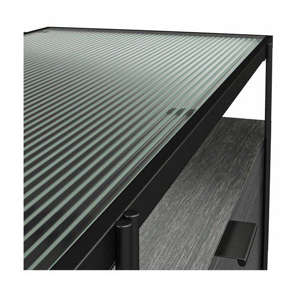 Fekete TV-állvány tölgyfa dekorral 140x50 cm Wainwright - Queer Eye-image-1