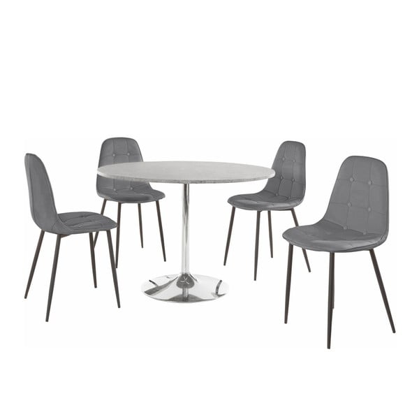 Terri Concrete kerek étkezőasztal és 4 részes szürke szék szett - Støraa