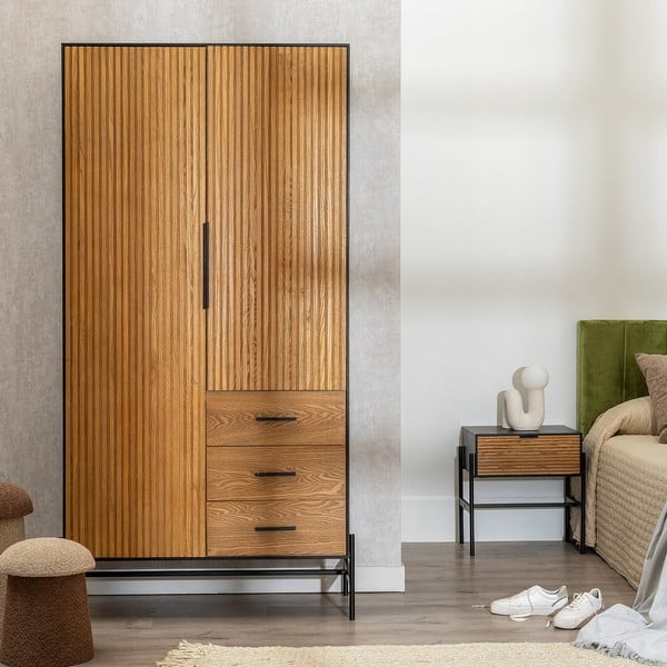 Natúr színű ruhásszekrény kőrisfa dekorral 104x203 cm – Ixia-image-1