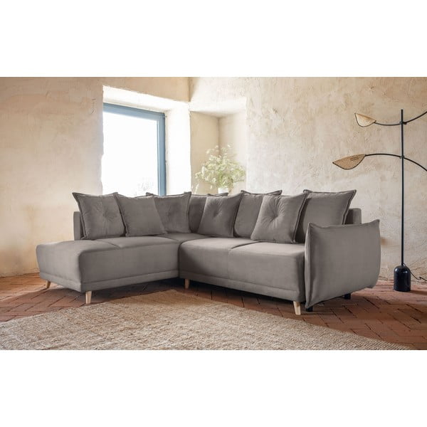 Világosbarna kordbársony kinyitható sarokkanapé (bal oldali) Lazy Lukka – Miuform-image-3