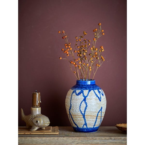 Kék-krémszínű kőedény váza (magasság 16 cm) Avon – Bloomingville-image-1